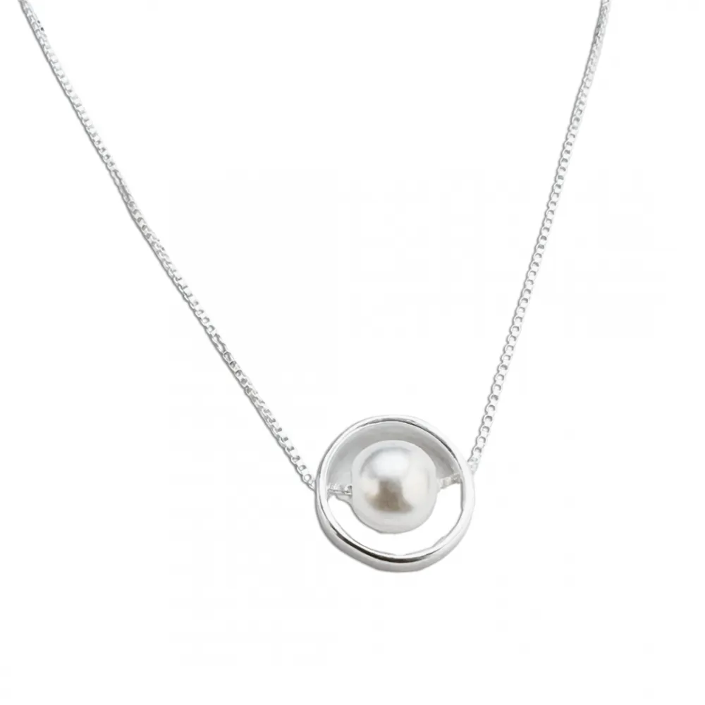 Colar de prata alta círculo com pérola - PG0296 Imagem