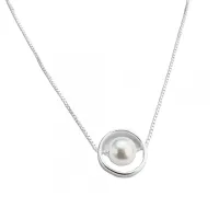 Colar de prata alta círculo com pérola - PG0296