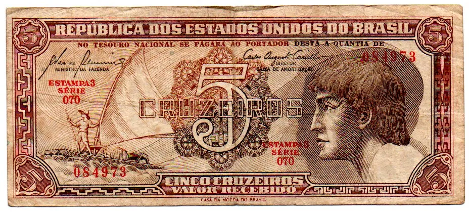 C111 - 5 Cruzeiros - Série 070 - Índio - Data: 1961 - BC Imagem