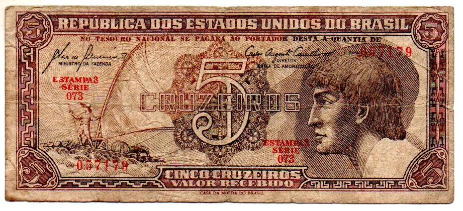 C111 - 5 Cruzeiros - Série 073 - Índio - Data: 1961 - BC Imagem