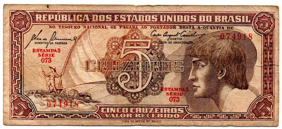C111 - 5 Cruzeiros - Série 073 - Índio - Data: 1961 - BC Imagem