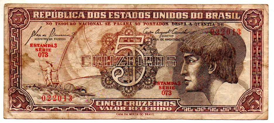 C111 - 5 Cruzeiros - Série 073 - Índio - Data: 1961 - BC Imagem
