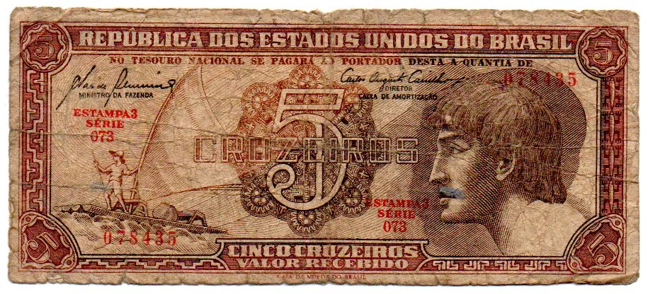 C111 - 5 Cruzeiros - Série 073 - Índio - Data: 1961 - UTG