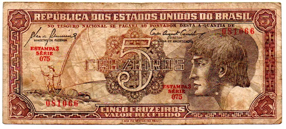 C111 - 5 Cruzeiros - Série 075 - Índio - Data: 1961 - BC