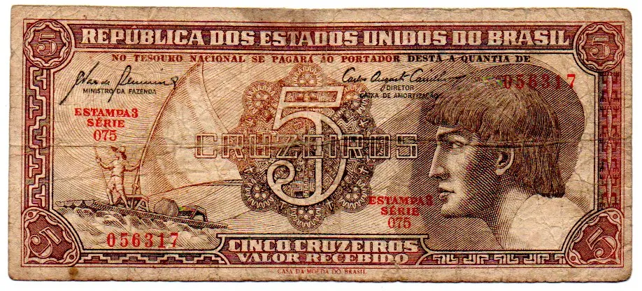 C111 - 5 Cruzeiros - Série 075 - Índio - Data: 1961 - BC