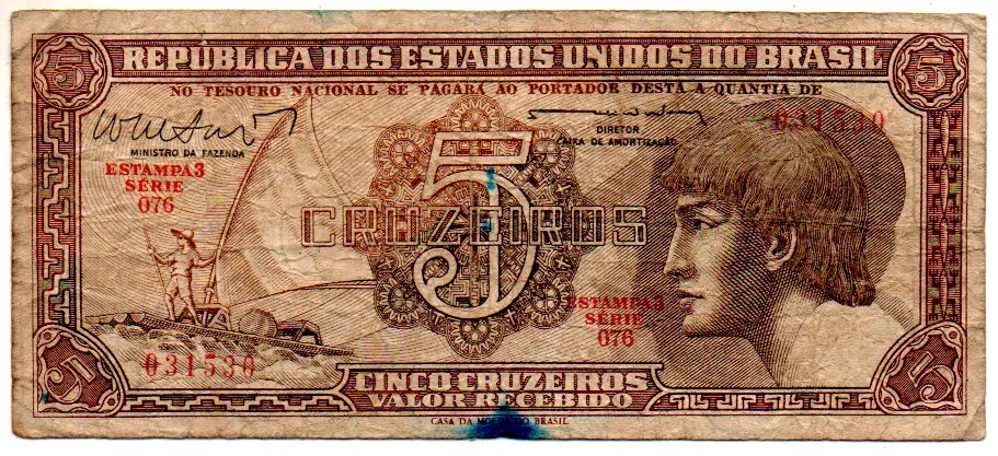 C112 - 5 Cruzeiros - Série 076 - Índio - Data: 1962 - UTG