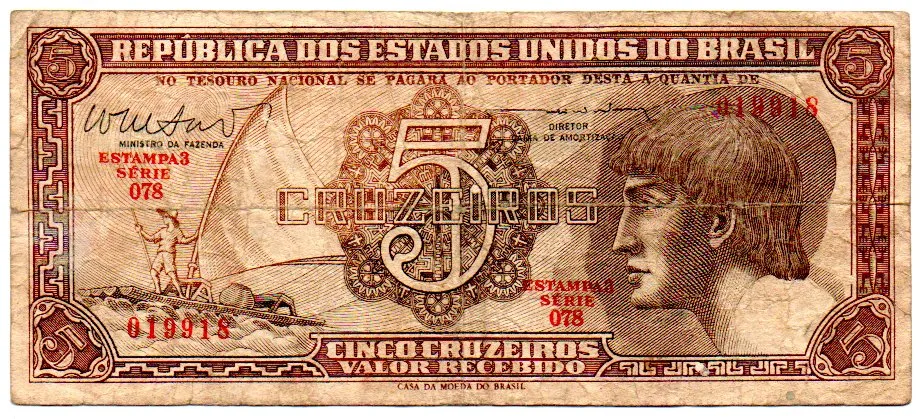 C112 - 5 Cruzeiros - Série 078 - Índio - Data: 1962 - BC Imagem
