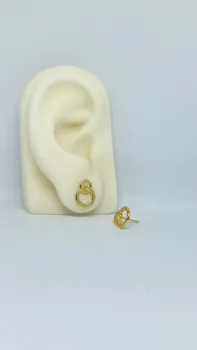 Brinco Geométrico dois Círculos - Banhado Ouro 18k