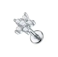 Labret Aço Cirúrgico 1.2mm - FLOR com Pedras ACO16