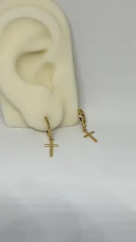 Brinco Argolinha Click Cruz - Banhado Ouro 18k