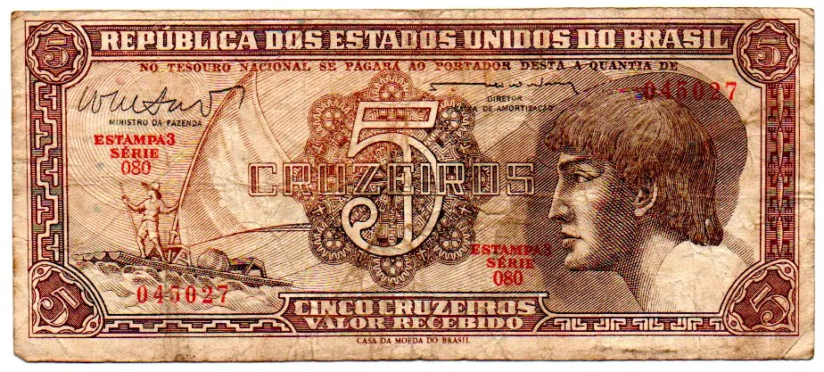C112 - 5 Cruzeiros - Série 080 - Índio - Data: 1962 - BC Imagem