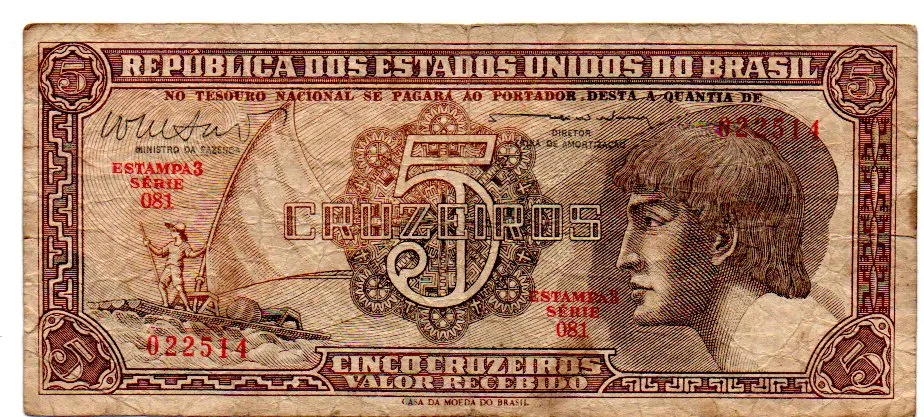 C112 - 5 Cruzeiros - Série 081 - Índio - Data: 1962 - BC Imagem