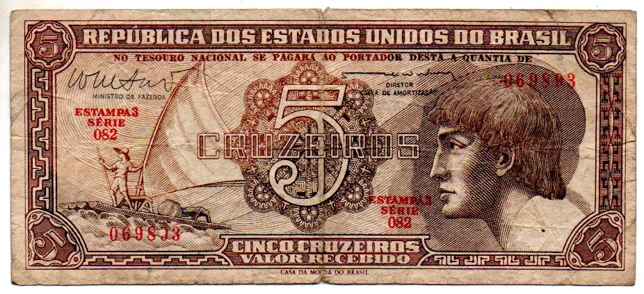 C112 - 5 Cruzeiros - Série 082 - Índio - Data: 1962 - BC Imagem