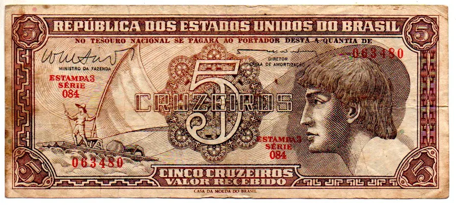 C112 - 5 Cruzeiros - Série 084 - Índio - Data: 1962 - BC Imagem