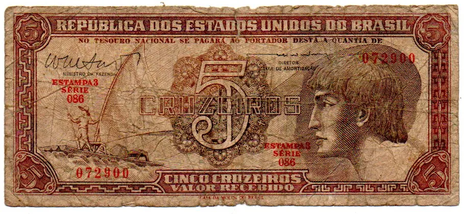 C112 - 5 Cruzeiros - Série 086 - Índio - Data: 1962 - UTG