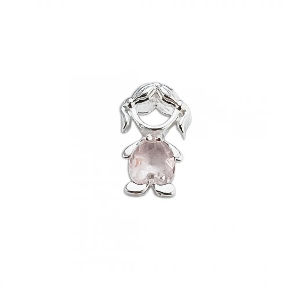 Pingente de prata  menina - rosa - PF1437
