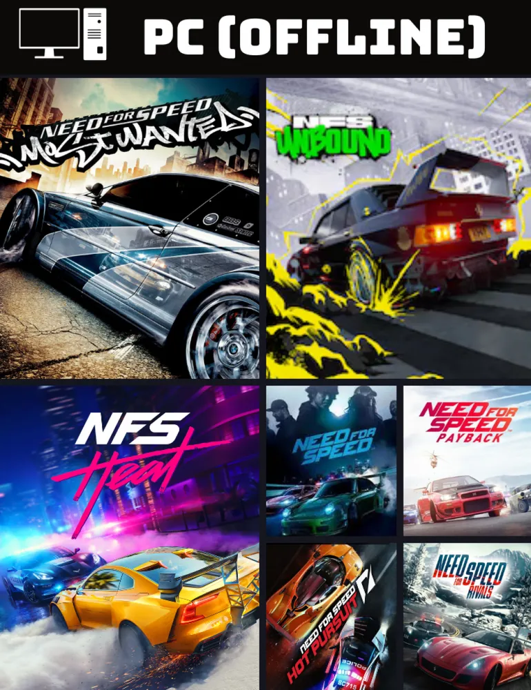  Need for Speed Unbound Pc + Need for Speed Heat Pc + Need for Speed Payback Pc + Need for Speed Hot Pursuit  Remaster Pc+ Need for Speed Most Wanted Pc *Leia Anuncio* Steam Off-Line