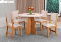 Mesa redonda 4 cadeiras Flip 90 cm Tampo MDF laqueado