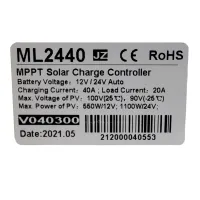 CONTROLADOR SOLAR MPPT 20A 12V/24V RS232 SR-ML2420 - Foto 3