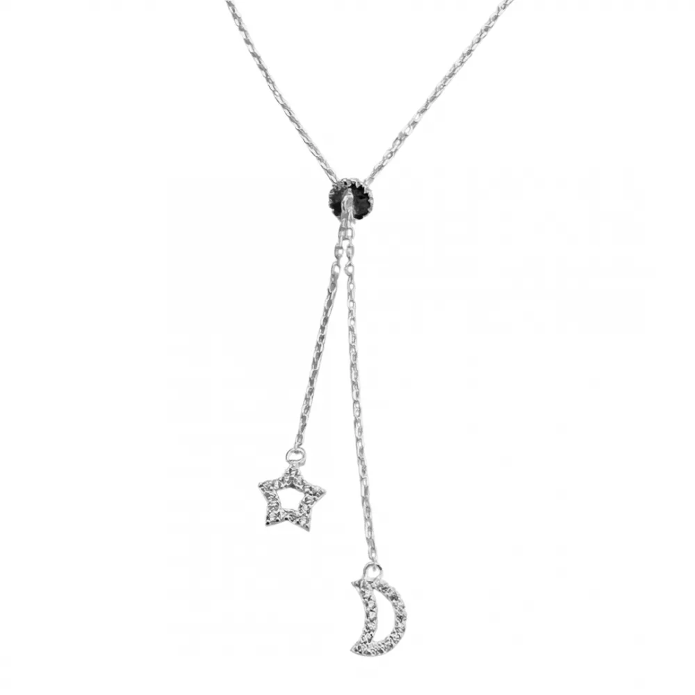 Choker de Prata Alta - Lua/Estrela com Pedras - CL238
