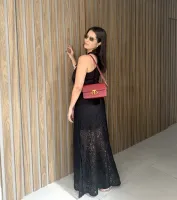 SAIA LONGA PRETA EM RENDA P - Foto 3