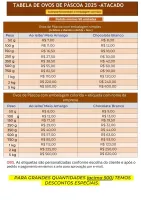 Tabela de Preços Ovos de Páscoa 2026