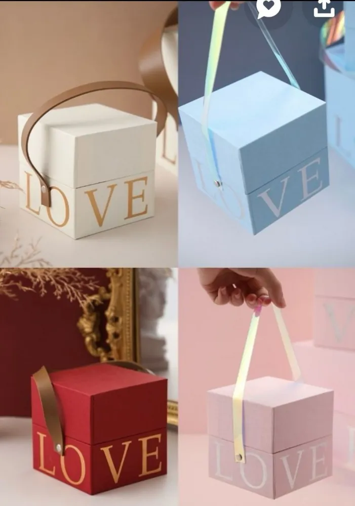 Caixa com alça de couro - Com personalização Love em silk - Tampa e fundo Cartonagem Imagem