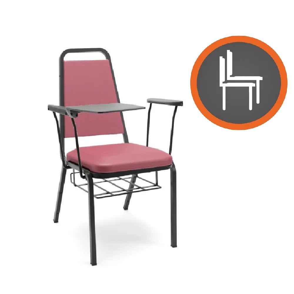 Cadeira de Treinamento TH2 com Prancheta Antipânico Escamoteavel e Gradil para Livros