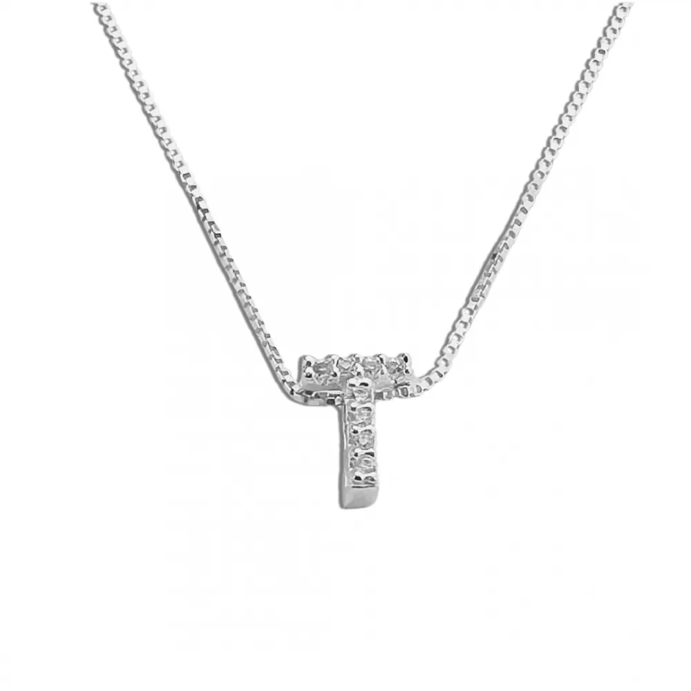 Colar de prata alta 925 letra T cravejada 251712