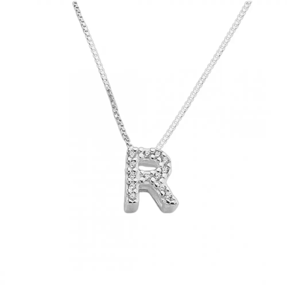 Colar de prata alta 925 letra R cravejada 251712 Imagem
