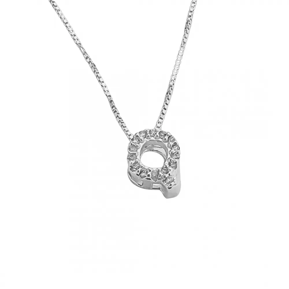 Colar de prata alta 925 letra Q cravejada 251712