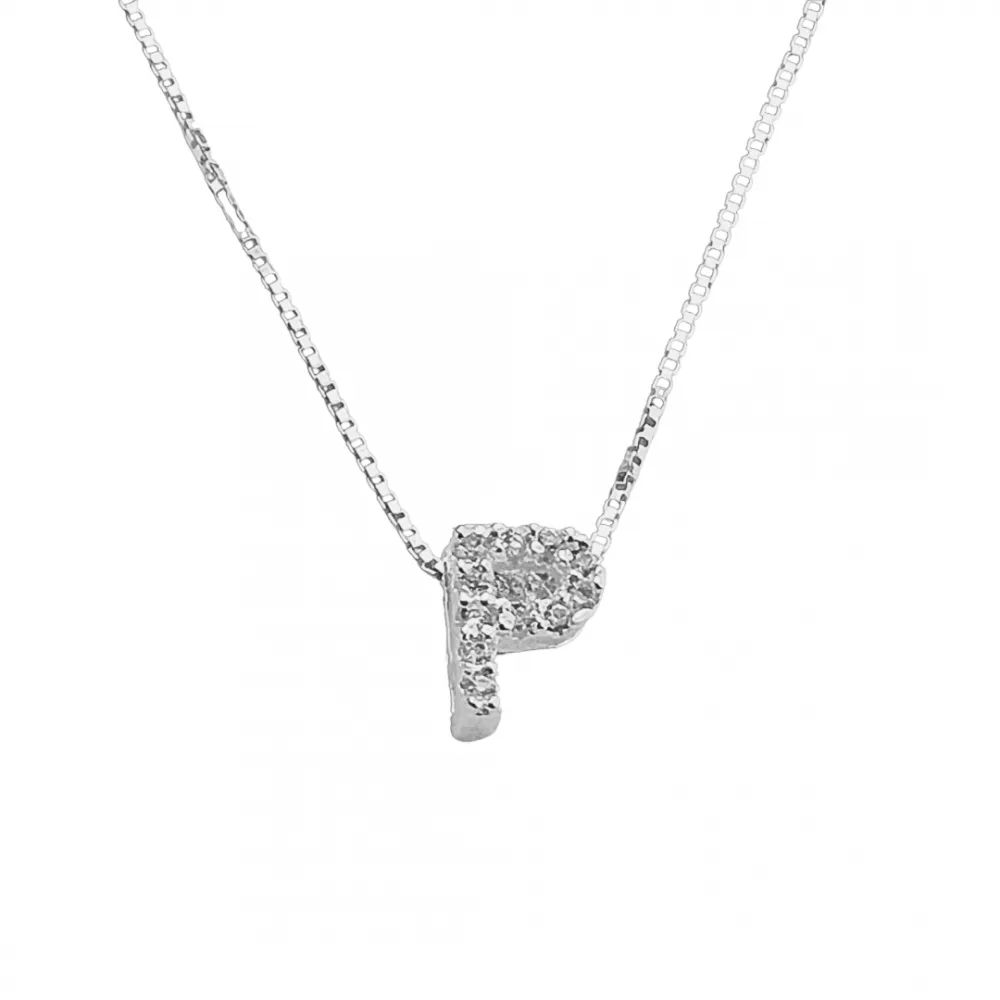 Colar de prata alta 925 letra P cravejada 251712