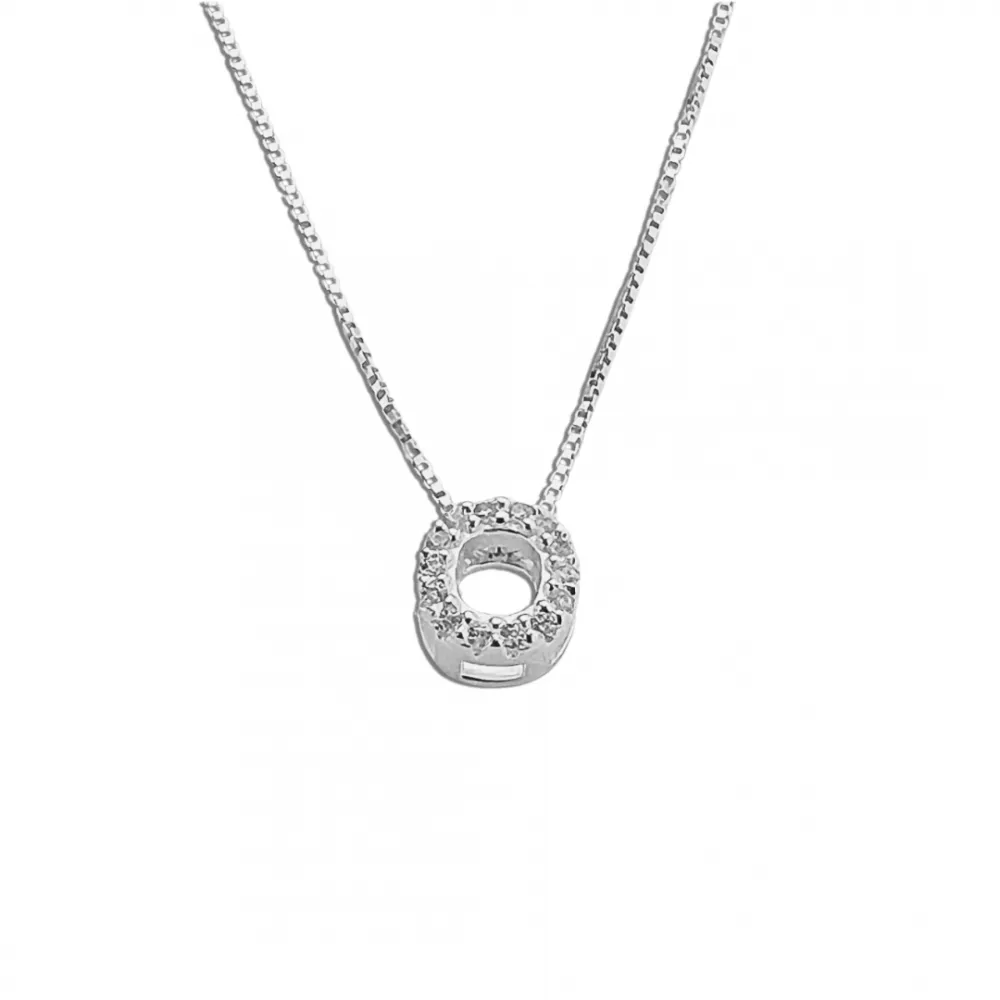  Colar de prata alta 925 letra O cravejada 251712 Imagem