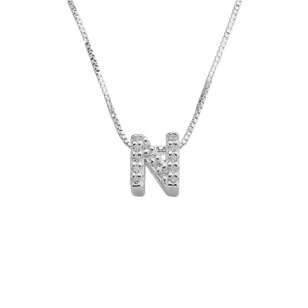 Colar de prata alta 925 letra N cravejada 251712 Imagem