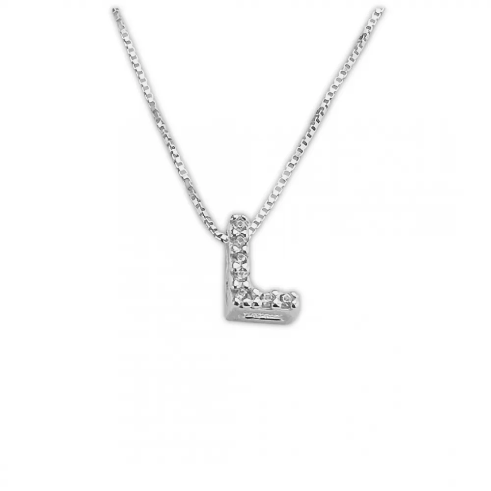 Colar de prata alta 925 letra L cravejada 251712