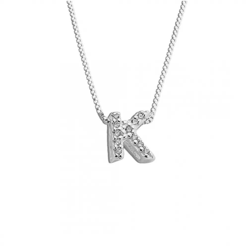 Colar de prata alta 925 letra K cravejada 251712 Imagem