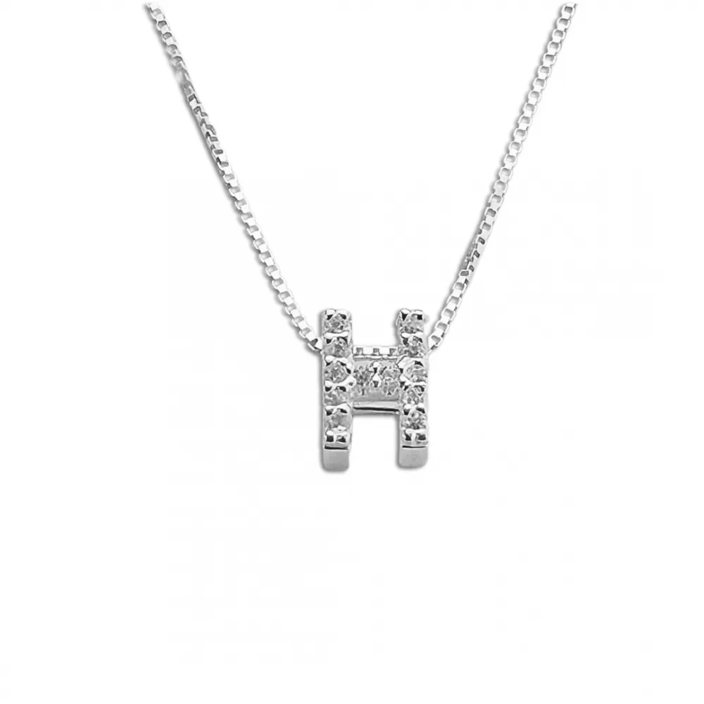 Colar de prata alta 925 letra H cravejada 251712 Imagem