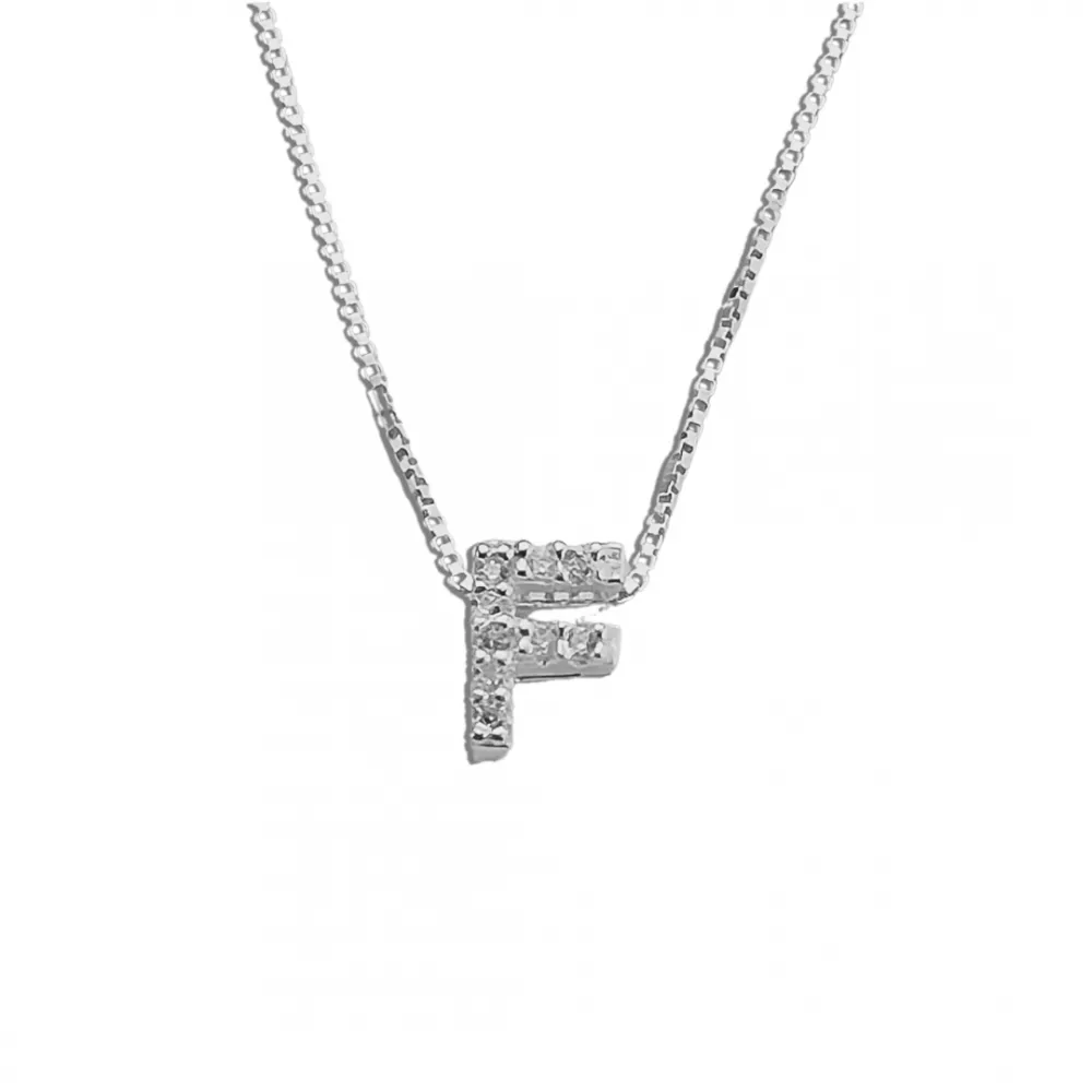 Colar de prata alta 925 letra F cravejada 251712