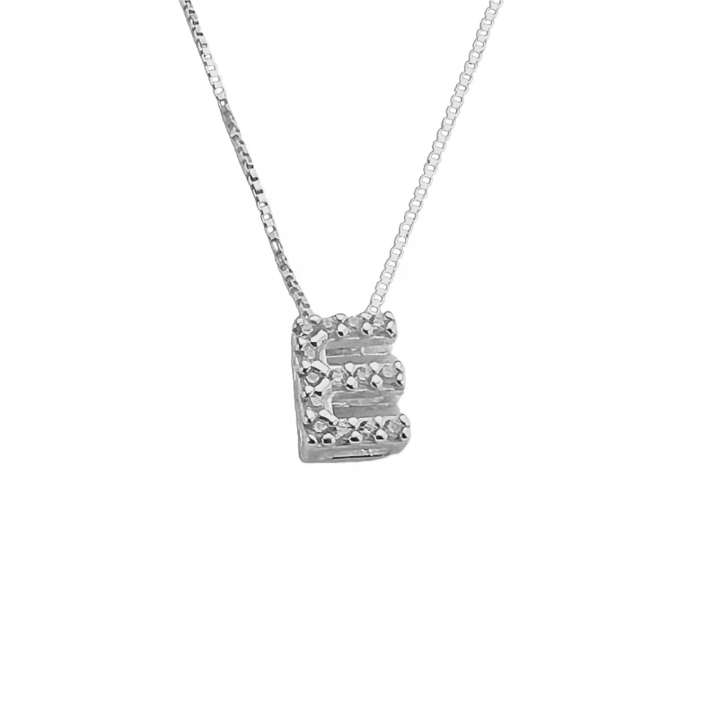  Colar de prata alta 925 letra E cravejada 251712