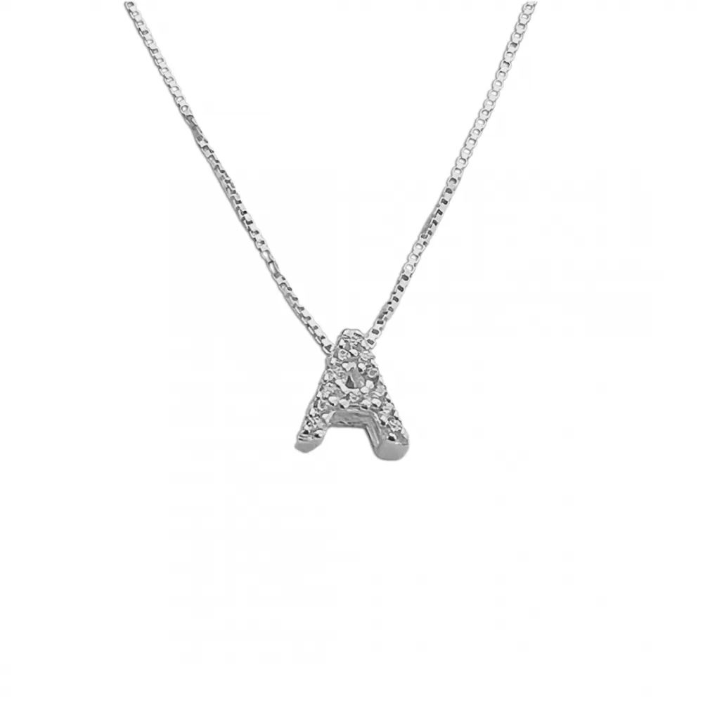 Colar de prata alta 925 letra A cravejada 251712 Imagem
