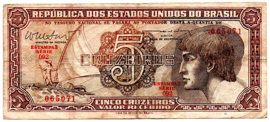 C112 - 5 Cruzeiros - Série 092 - Índio - Data: 1962 - BC Imagem