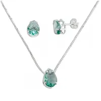 Conjunto de prata ponto de luz gota - Verde Claro- CJ337VC