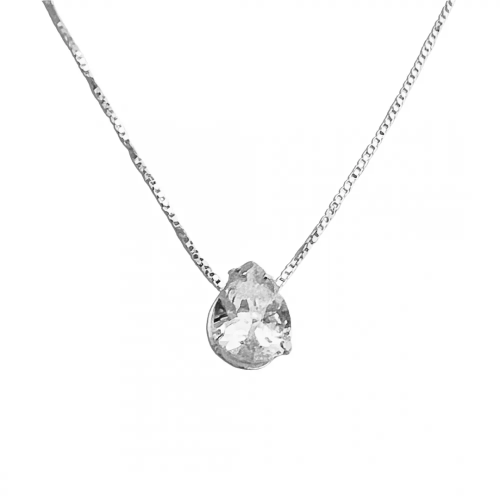 Colar de prata ponto de luz gota branca - PF337 Imagem