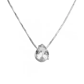 Colar de prata ponto de luz gota branca - PF337