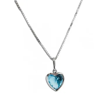 Colar de  Prata Ponto de Luz Coração - AZUL - PF150 