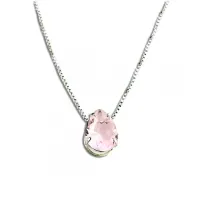 Colar de prata ponto de luz gota rosa - PF337