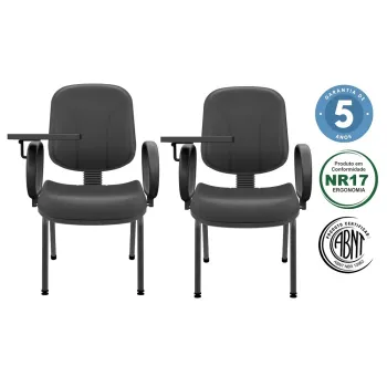 Kit com 2 Unidades Poltrona  de Treinamento  Operativa Diretor com prancheta Antipânico Escamoteável