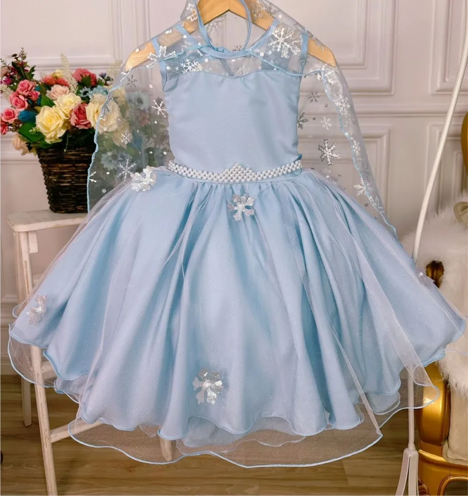 Vestido Festa Elsa Frozen com Capa Lig Lig