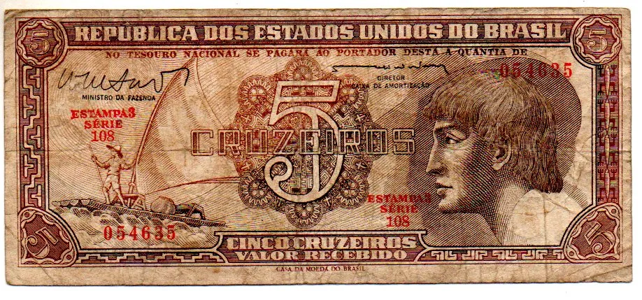 C112 - 5 Cruzeiros - Série 108 - Índio - Data: 1962 - BC Imagem