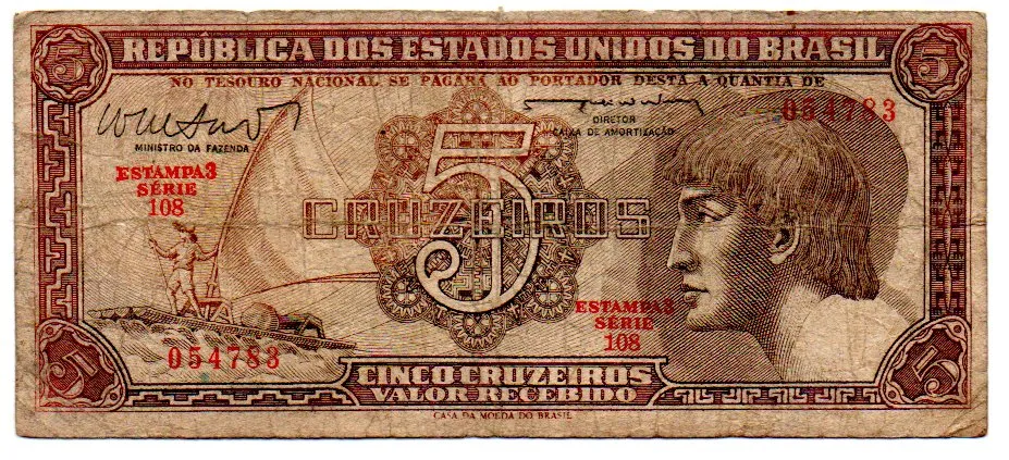 C112 - 5 Cruzeiros - Série 108 - Índio - Data: 1962 - BC Imagem